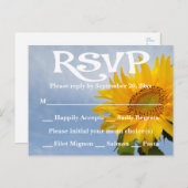 Invitation Carte Postale Fleur RSVP Jaune Tournesol & Mariage Bleu (Devant / Derrière)