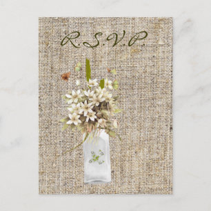 Invitation Carte Postale fleur sauvage beige bohème burlap hippie mariage