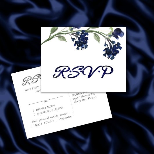 Invitation Carte Postale Fleur sauvage | Bleu Bleu Bohème réponse à l'arbre