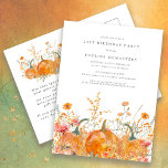 Invitation Carte Postale Fleur sauvage citrouille Automne 21e fête d'annive<br><div class="desc">Les citrouilles d'automne sont nichés dans de délicats fleurs sauvages dorés et oranges pour créer une esthétique élégante. Tout le texte est éditable pour vous permettre de créer facilement votre propre humeur spéciale.</div>