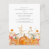 Invitation Carte Postale Fleur sauvage citrouille Automne 80e fête d'annive (Devant)