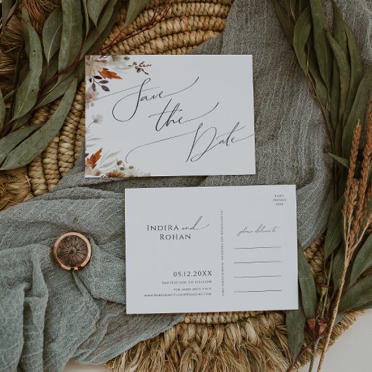 Invitation Carte Postale Fleur sauvage d'automne Boho | Enregistrer La Cart