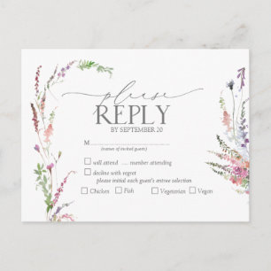 Invitation Carte Postale Fleur sauvage élégant tendance mariage floral RSVP