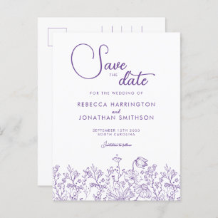 Invitation Carte Postale Fleur sauvage Floral Lilac Mariage Enregistrer La 