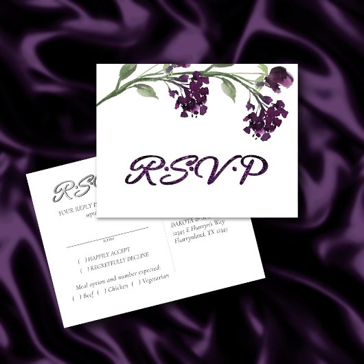 Invitation Carte Postale Fleur sauvage | Profond violet Bohémien Entree RSV