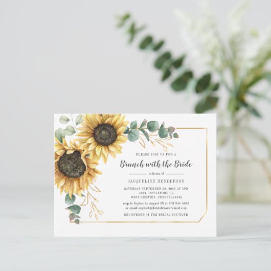 Invitation Carte Postale Fleur Script Eucalyptus Sunflower Bridal Brunch (Debout devant)