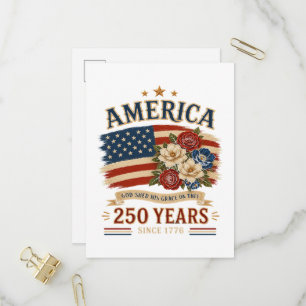 Invitation Carte Postale Fleuron de drapeau patriotique Amérique 250 ans de