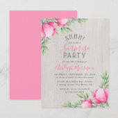 Invitation Carte Postale Fleurs aquarelles rustiques & bois | Fête surprise (Devant / Derrière)