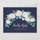 Invitation Carte Postale Fleurs blanches classiques | Navy Song Request RSV (Devant)