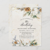 Invitation Carte Postale Fleurs Blanches d'Hiver et Feuillage Vert pour 18e (Devant / Derrière)