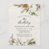 Invitation Carte Postale Fleurs Blanches d'Hiver et Feuillage Vert pour 18e (Devant)