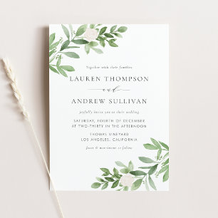 Invitation Carte Postale Fleurs blanches et verdure QR Code Mariage
