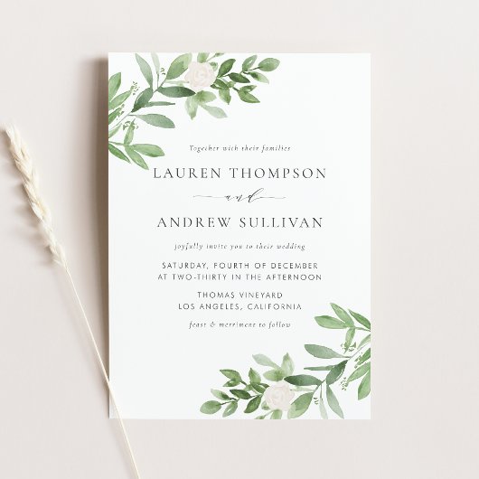 Invitation Carte Postale Fleurs blanches et verdure QR Code Mariage