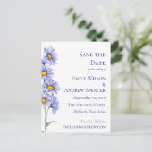 Invitation Carte Postale Fleurs Boho Aquarelle Aster Bleu Save the Date (Debout devant)