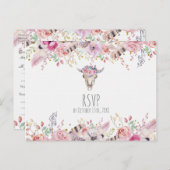 Invitation Carte Postale Fleurs & Crâne de Vache Rustique Country Boho Chic (Devant / Derrière)