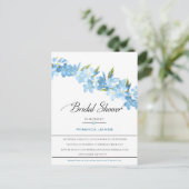 Invitation Carte Postale Fleurs d'aquarelle bleue Fête des mariées élégante (Debout devant)