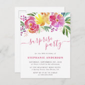 Invitation Carte Postale Fleurs d'aquarelle manuscrite Surprise Party (Devant / Derrière)