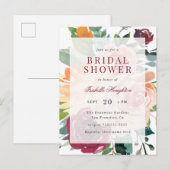 Invitation Carte Postale Fleurs d'aquarelle modernes Fête des mariées de pr (Devant / Derrière)