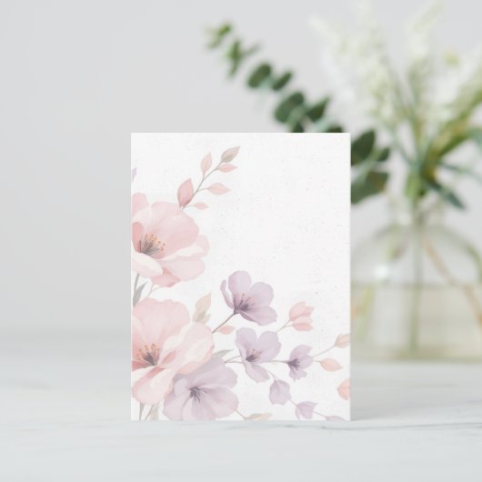 Invitation Carte Postale Fleurs d'aquarelle Pastel (Debout devant)