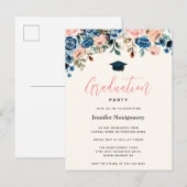 Invitation Carte Postale Fleurs d'aquarelle rose et bleu (Devant / Derrière)