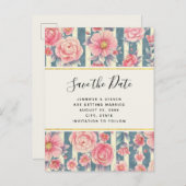 Invitation Carte Postale Fleurs d'aquarelle rose Mariage Enregistrer la dat (Devant / Derrière)