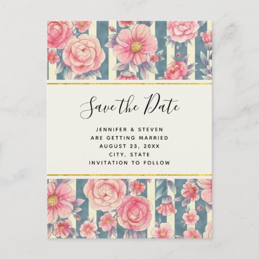 Invitation Carte Postale Fleurs d'aquarelle rose Mariage Enregistrer la dat (Devant)
