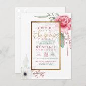 Invitation Carte Postale Fleurs d'aquarelle rose mignonne Floral Surprise P (Devant / Derrière)