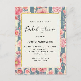Invitation Carte Postale Fleurs d'aquarelle rose sur la Fête des mariées de