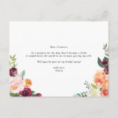 Invitation Carte Postale Fleurs d'automne à l'aquarelle Sois ma dame d'honn (Dos)