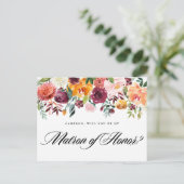 Invitation Carte Postale Fleurs d'automne à l'aquarelle, soyez ma dame d'ho (Debout devant)
