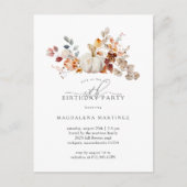 Invitation Carte Postale Fleurs d'automne Citrouille blanc 18e fête d'anniv (Devant)