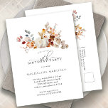 Invitation Carte Postale Fleurs d'automne Citrouille blanc 30e fête d'anniv<br><div class="desc">Les citrouilles d'automne sont nichés dans de délicats fleurs sauvages dorés et oranges pour créer une esthétique élégante. Tout le texte est éditable pour vous permettre de créer facilement votre propre humeur spéciale.</div>