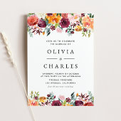 Invitation Carte Postale Fleurs d'automne Garland QR Code Mariage de automn