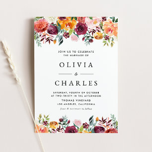 Invitation Carte Postale Fleurs d'automne Garland QR Code Mariage de automn