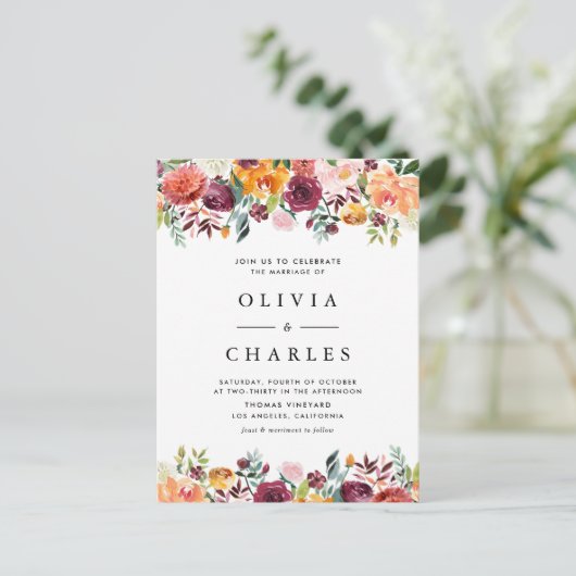 Invitation Carte Postale Fleurs d'automne Garland QR Code Mariage de automn (Debout devant)