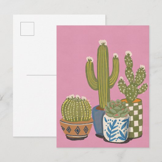 Invitation Carte Postale Fleurs de cactus rose (Devant / Derrière)