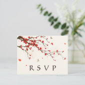 Invitation Carte Postale Fleurs de cerisier Aquarelle Mariage floral RSVP (Debout devant)