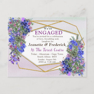 Invitation Carte Postale Fleurs de fiançailles géométriques or et lavande