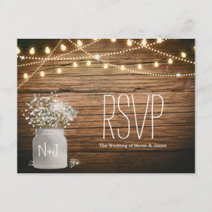 Invitation Carte Postale Fleurs de Gypsophile dans un pot en verre rustique