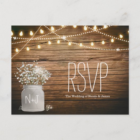 Invitation Carte Postale Fleurs de Gypsophile dans un pot en verre rustique (Devant)