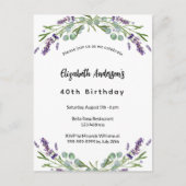 Invitation Carte Postale Fleurs de lavande d'anniversaire eucalyptus verdur (Devant)