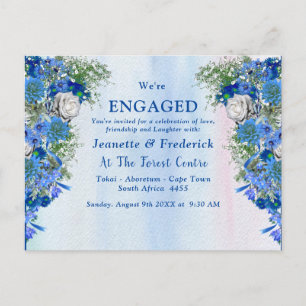 Invitation Carte Postale Fleurs de maïs bleu et Fiançailles de roses blanch