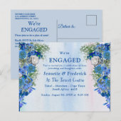 Invitation Carte Postale Fleurs de maïs bleu et Fiançailles de roses blanch (Devant / Derrière)