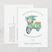Invitation Carte Postale Fleurs de Menthe et Fête de Départ en Scooter (Devant / Derrière)