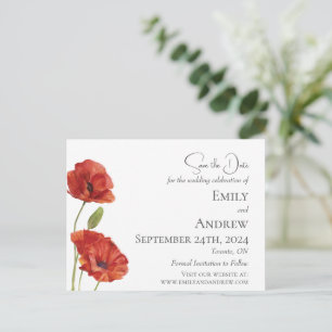 Invitation Carte Postale Fleurs de pavot rouge Mariage d'aquarelle minimali