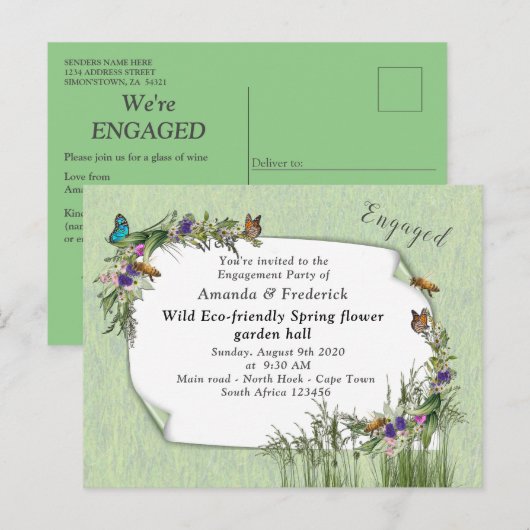 Invitation Carte Postale Fleurs de printemps écologiques sauvages (Devant / Derrière)