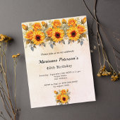 Invitation Carte Postale Fleurs de soleil d'anniversaire verdure rustique j