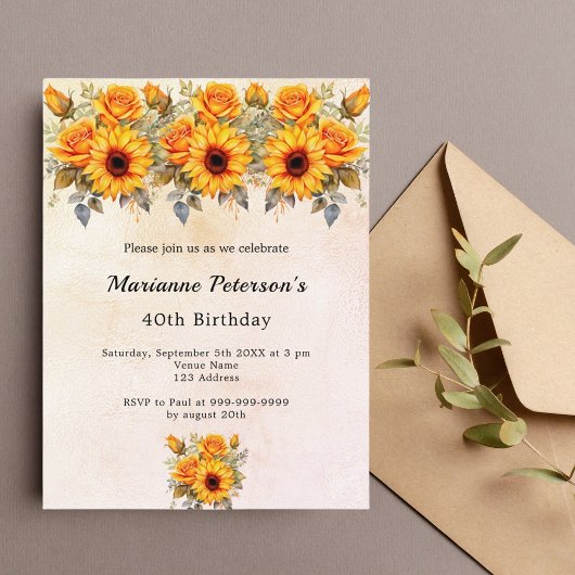 Invitation Carte Postale Fleurs de soleil d'anniversaire verdure rustique j