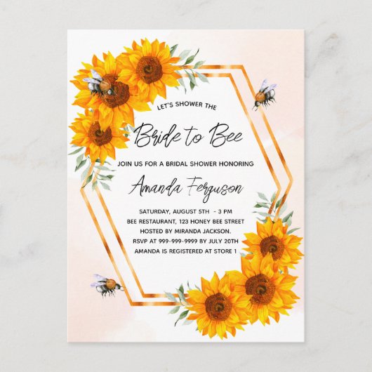 Invitation Carte Postale Fleurs de soleil de douche nuptiale géométrique (Devant)