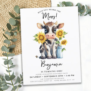 Invitation Carte Postale Fleurs de soleil de vache mignonne Ferme moderne A